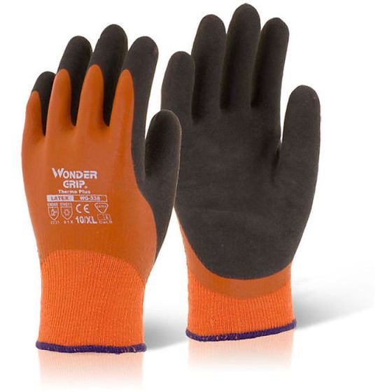 Wonder Grip Gloves 13g Napped Acrylic Liner Double Coated Latex Orange XXL