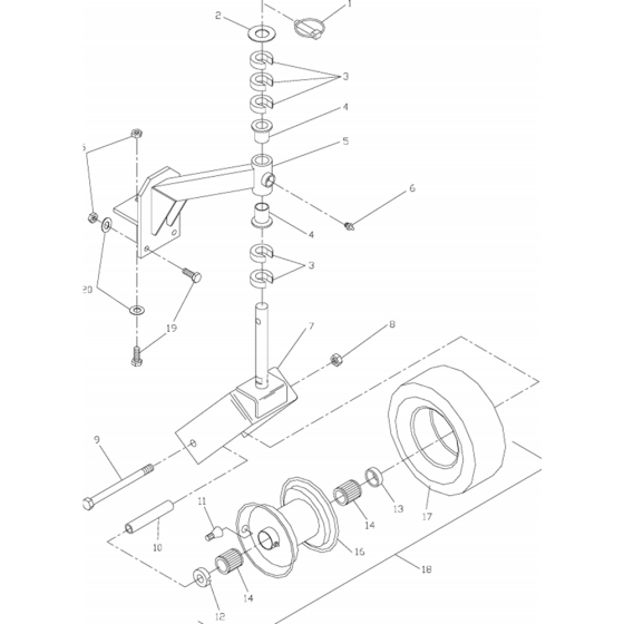 Front Caster Assembly for Husqvarna WG3613P Commercial Lawn Mower