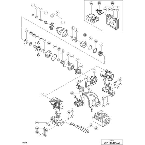 Main Assembly for Hikoki WH18DBAL2 Cordless Impact Driver