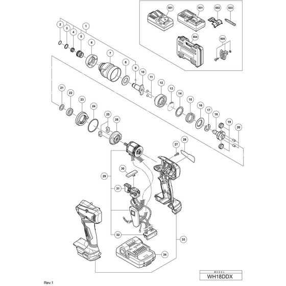 Main Assembly for Hikoki WH18DDX Cordless Impact Driver