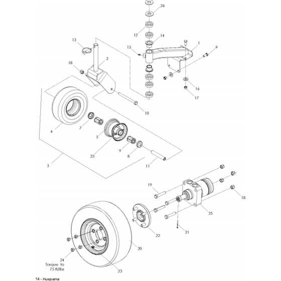 Wheels and Tires Assembly for Husqvarna WH3615 Commercial Lawn Mower