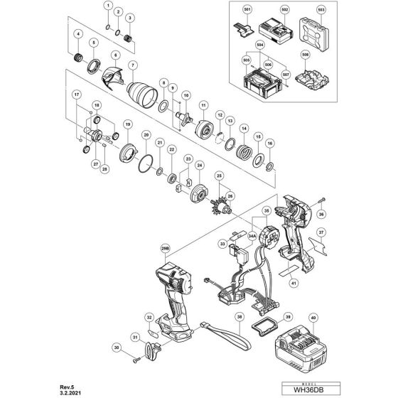 Main Assembly for Hikoki WH36DB Cordless Impact Driver