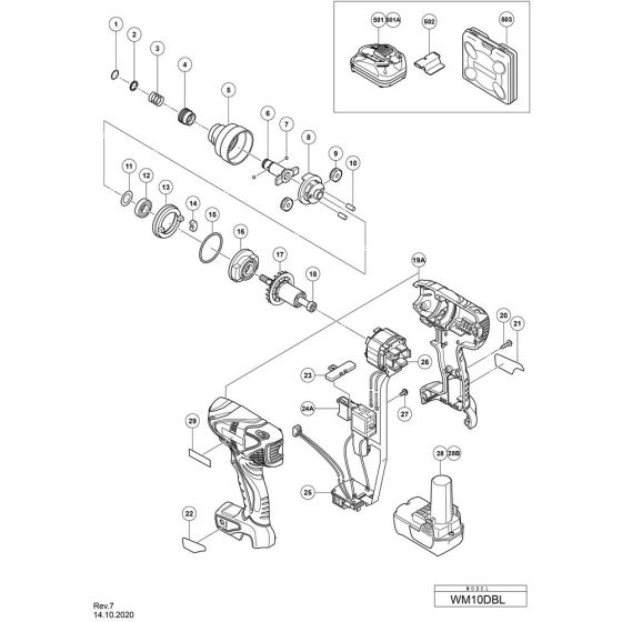 Main Assembly for Hikoki WM10DBL Cordless Impact Driver