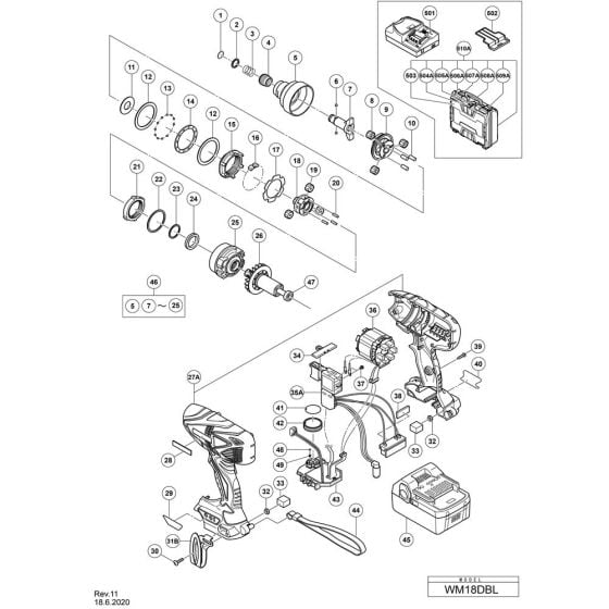 Main Assembly for Hikoki WM18DBL Cordless Impact Driver