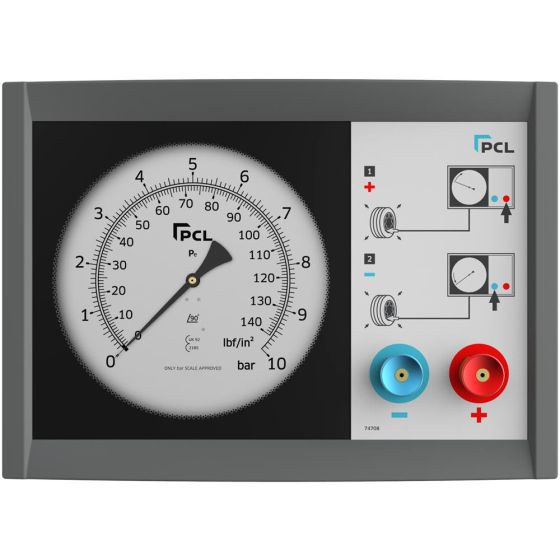 PCL Push Button Wall Meter 0-140 Psi & 0-10 Bar 8.5m Pu Hose & Euro Connector - WM3H05