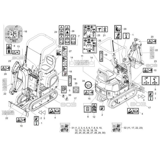 Wacker 803 Excavator Decals