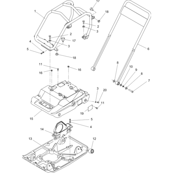 Baseplate / Console Complete Ass'y for Wacker WP1540 - 5000009327 (Rev.100) Plate Compactors