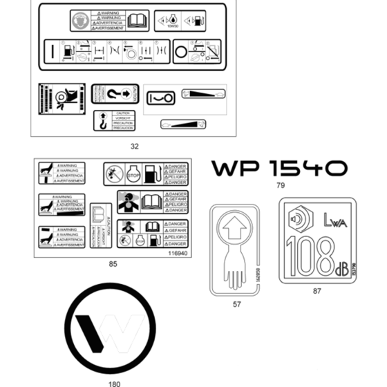 Labels Ass'y for Wacker WP1540 - 5000009327 (Rev.111) Plate Compactors