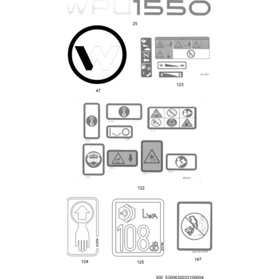 Labels for Wacker WPU1550A 5000630033 (Petrol) Rev. 114 Reversible Plate Compactors