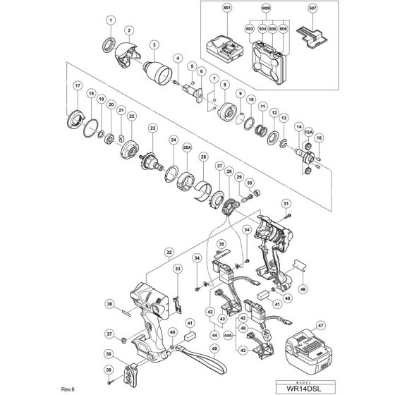 Main Assembly for Hikoki WR14DSL Cordless Impact Wrench