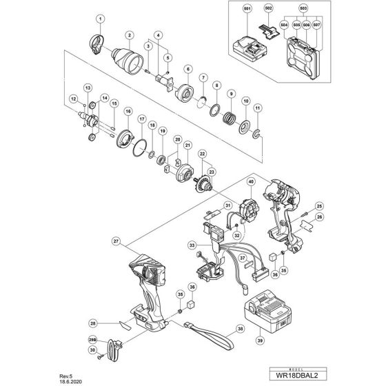 Main Assembly for Hikoki WR18DBAL2 Cordless Impact Wrench