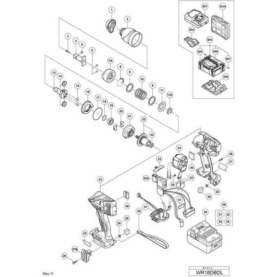 Main Assembly for Hikoki WR18DBDL Cordless Impact Wrench