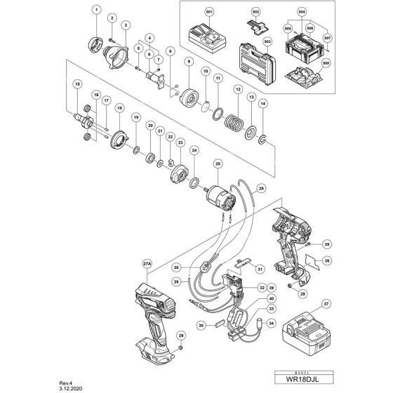 Main Assembly for Hikoki WR18DJL Cordless Impact Wrench