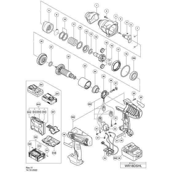 Main Assembly for Hikoki WR18DSHL Cordless Impact Wrench