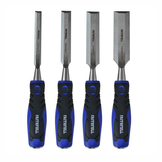 FAITHFULL 4 Piece Soft Grip Chisel Set - Size 13, 19, 25 & 32mm Canvas Case