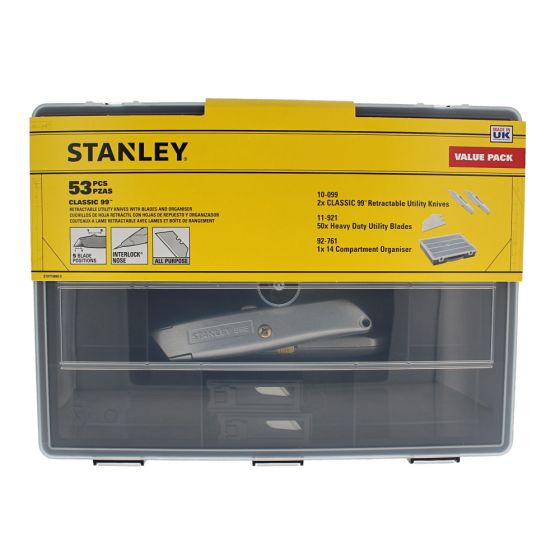 STANLEY 99e Trimming Knife Twin Pack With 50 Spare Blades In Organiser