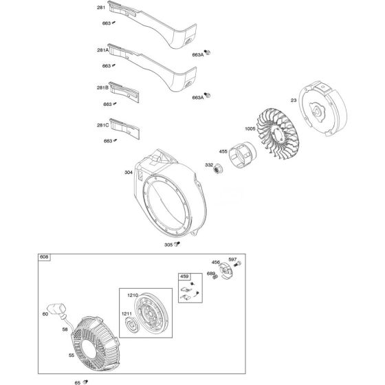 Blower Housing Assembly for Briggs and Stratton Model No.83152-1049-F1 Horizontal Shaft Engine