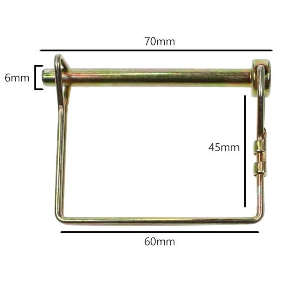 6mm (1/4") Pin Diameter x 70mm (2 3/4") Pin Length Square Type Rotovator/Pipe Clip