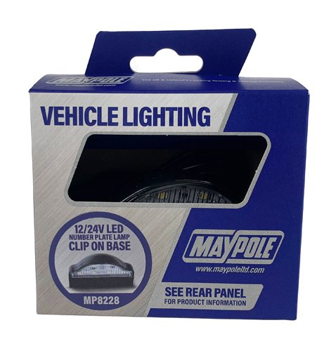 LED Number Plate Lamp, 10-30V, Clip-In Base, IP67, 30cm Cable (MP8228)