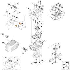 Engine, Blade Assembly for Stihl RMA 443.3 V Mower