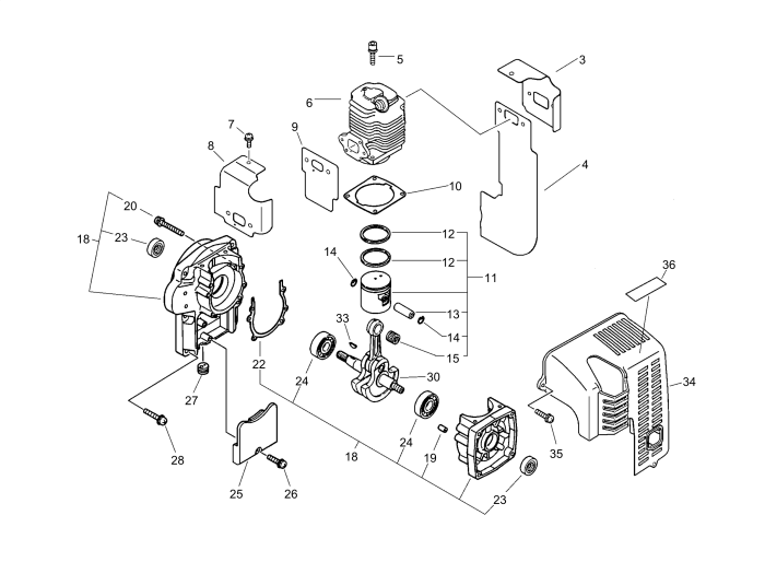 Cylinder, Crankcase, Piston