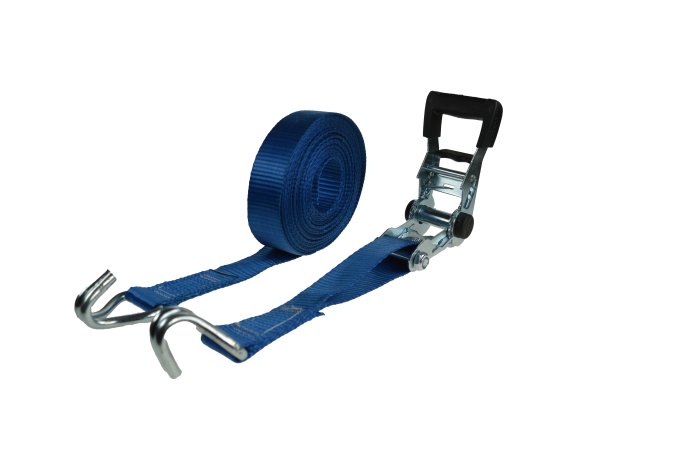 Ratchet Strap with Double J Hooks 6m x 38mm, 2000kg Break