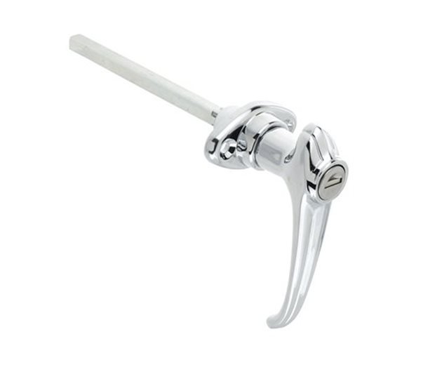 Locking Chrome Lever Handle, Mixed Keys, 38mm Centres, 125mm Spindle