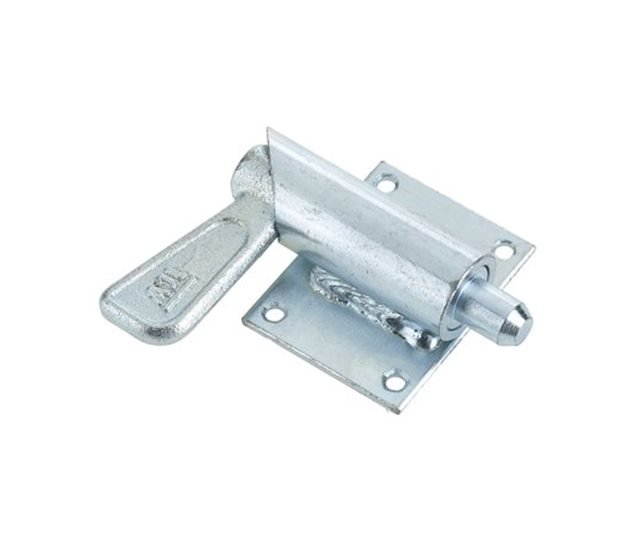 Left Hand Shoot Bolt, 10mm Pin, 14mm Stroke, Zinc Plated, With Side Plate