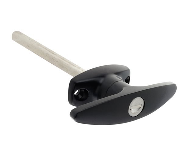 Black T-Handle Lock, 101mm, 8mm Square x 100mm Spindle, Mixed Keys