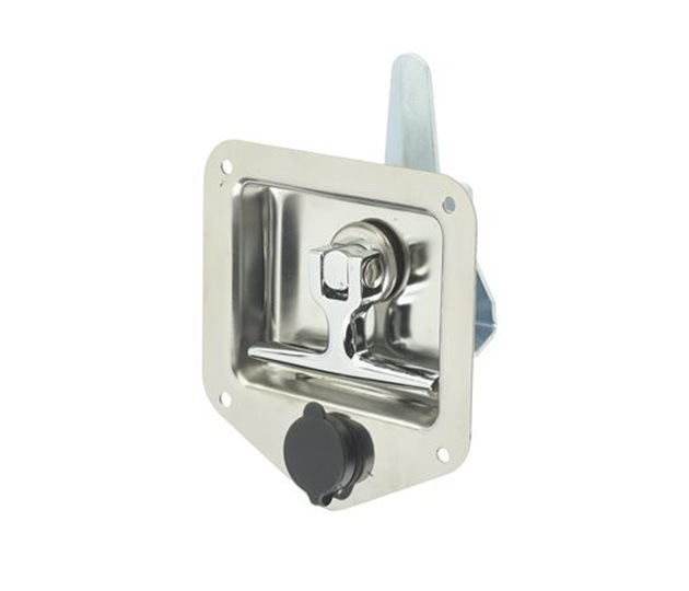 Recessed Drop T Latch, Right Hand, Locking Keyed Alike, Stainless Steel