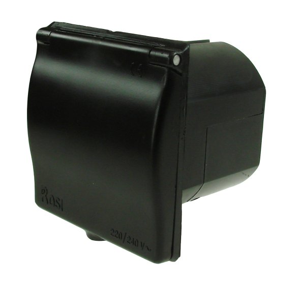Caravan Mains Inlet Socket, 240V 16A, Flush Mount, Black, IP44