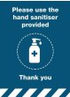 Hand Sanitiser Provided - Blue Sign (Foam)