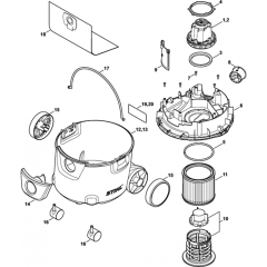 Motor, Filter, Container Assembly