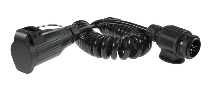8-Pin Curly Trailer Lighting Extension Lead, 2.5m, Plug to Flying Socket