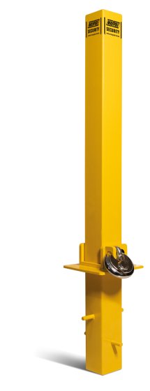 Fold-Down Security Post, Concrete-In Steel, With Stainless Padlock