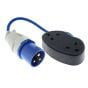 Duel Socket 16A - 13A Fly Lead - 1.5M Cable 16A Plug & 2 x 13A Socket 240V