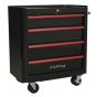 Rollcab 4 Drawer Retro Style- Black with Red Anodised Drawer Pulls Sealey Part No. AP28204BR