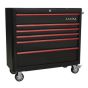 Rollcab 6 Drawer Wide Retro Style - Black with Red Anodised Drawer Pulls Sealey Part No. AP41206BR