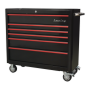 Rollcab 6 Drawer Wide Retro Style - Black with Red Anodised Drawer Pulls Sealey Part No. AP41206BR