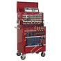 Topchest & Rollcab Combination 10 Drawer with Ball Bearing Slides - Red & 147pc Tool Kit Sealey Part No. APCOMBOBBTK55