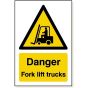 Sign - Danger Fork Lift - Self Adhesive 400x300mm