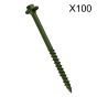 7.0mmx250mm Hex Head Drive TimberScrews, Green Organic Finish (pack of 100)