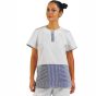 Ladies Tunic Poly/Cotton 2 Button Placket Patch Pockets Blue/Wht Stripe SML