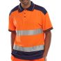 Polo Shirt 2tone Poly/Cotton Class 1 Hi-Vis 3 Button Placket Orange/Navy XS