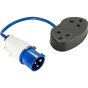 Duel Socket 16A - 13A Fly Lead - 1.5M Cable 16A Plug & 2 x 13A Socket 240V