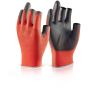 3 Fingerless Gloves Polyester Machine Knitted Base PU Coated Palm Red S