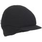Beanie Cap Black HC23 Short Reduced Peak Universal Fit side Ear Cover Black