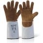 Heat Resistant Gauntlet Split Leather Palm & Back Wool Lined Br/Silver 11