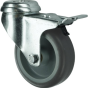 Braked Swivel Castor Rubber Tyre - Nylon Centre & Plain Bearing Single hole