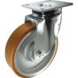 Polyurethane Tyre Swivel Castor - Cast Iron Ctr & Ball Bearing - Rect Plate